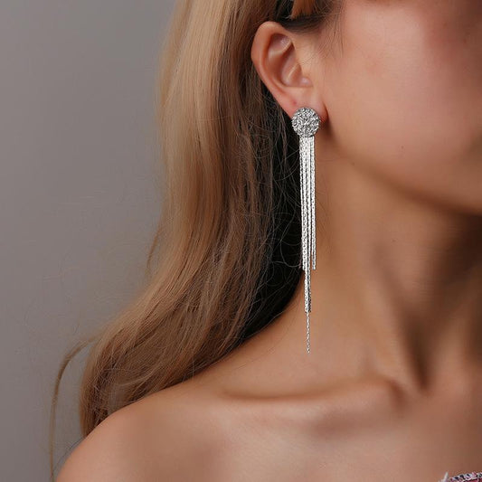 Fashion Crystal Claw Chain Drill Sunflower Earrings Temperament Long Tassel Earrings Bridal Dress Accessories
