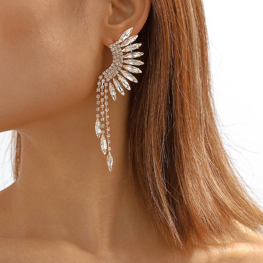 E1183 Niche tassel rhinestone temperament earrings personality claw chain cold dinner party earrings women