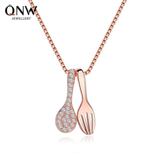Internet celebrities recommend fork and spoon necklace Personality eating is a blessing Necklace Three meals a day Clavicle chain Niche light luxury jewelry