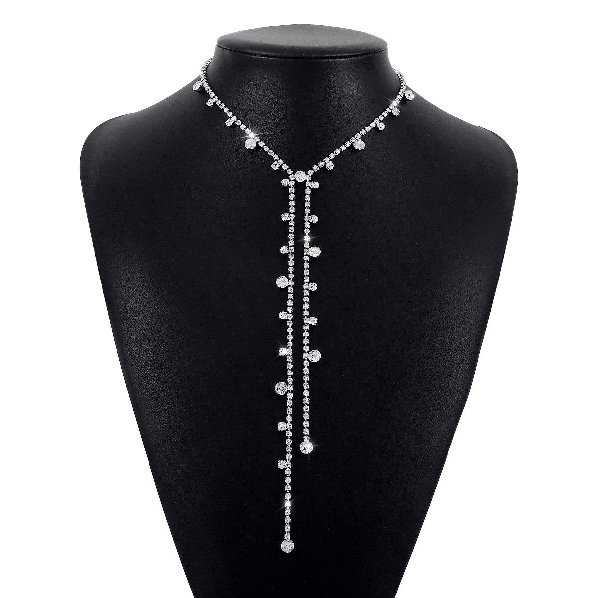 1559 Sexy Personality Long Rhinestone Tassel Necklace Simple Temperament Night Style Fashionable Retro Back Chain