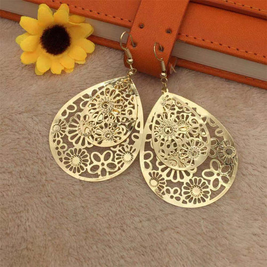 Double-layer size water drop hollowed out vintage all-match earrings Indian ladies earrings