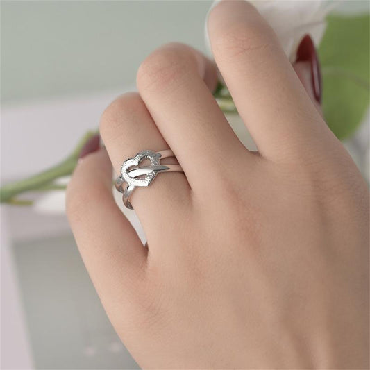 Fashion opening heart-shaped titanium steel ring 24K gold stainless steel couple ring