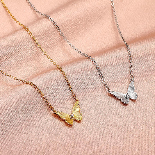 Butterfly Necklace Ins Simple Zircon Pendant Clavicle Chain Net Red Temperament Sweet Necklace Accessories