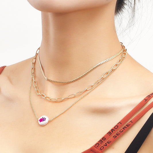 Jewelry ins snake bone chain female imitation pearl stacked necklace creative printing design light luxury necklace