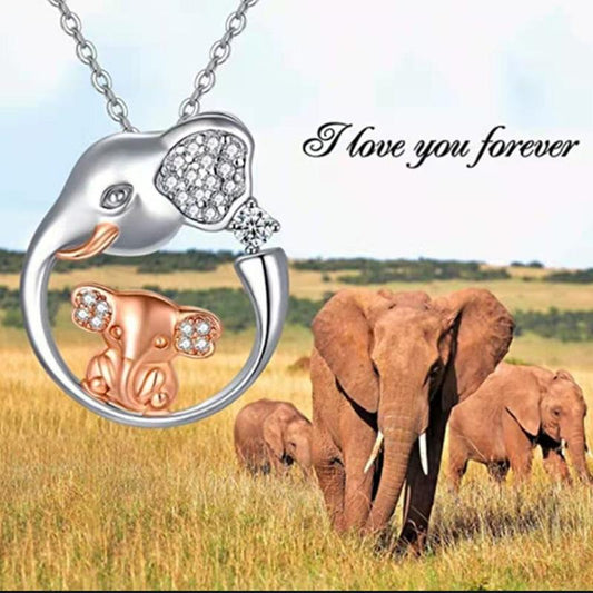 Fashion Heart Shaped Mother and Child Elephant Pendant Necklace Simple Alphabet Pendant Jewelry