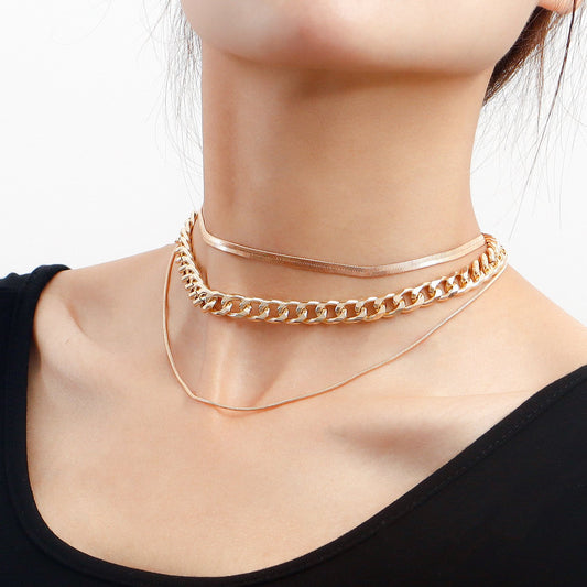 Jewelry street hip-hop trendy color stitching simple necklace female exaggerated multi-layer geometric chain necklace
