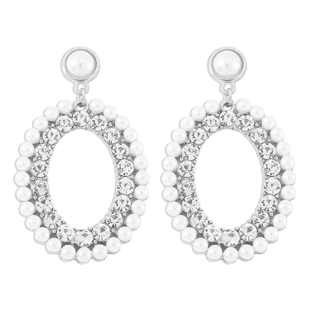 E1754 Baroque pearl rhinestone niche earrings geometric oval elegant retro French gentle earrings for women