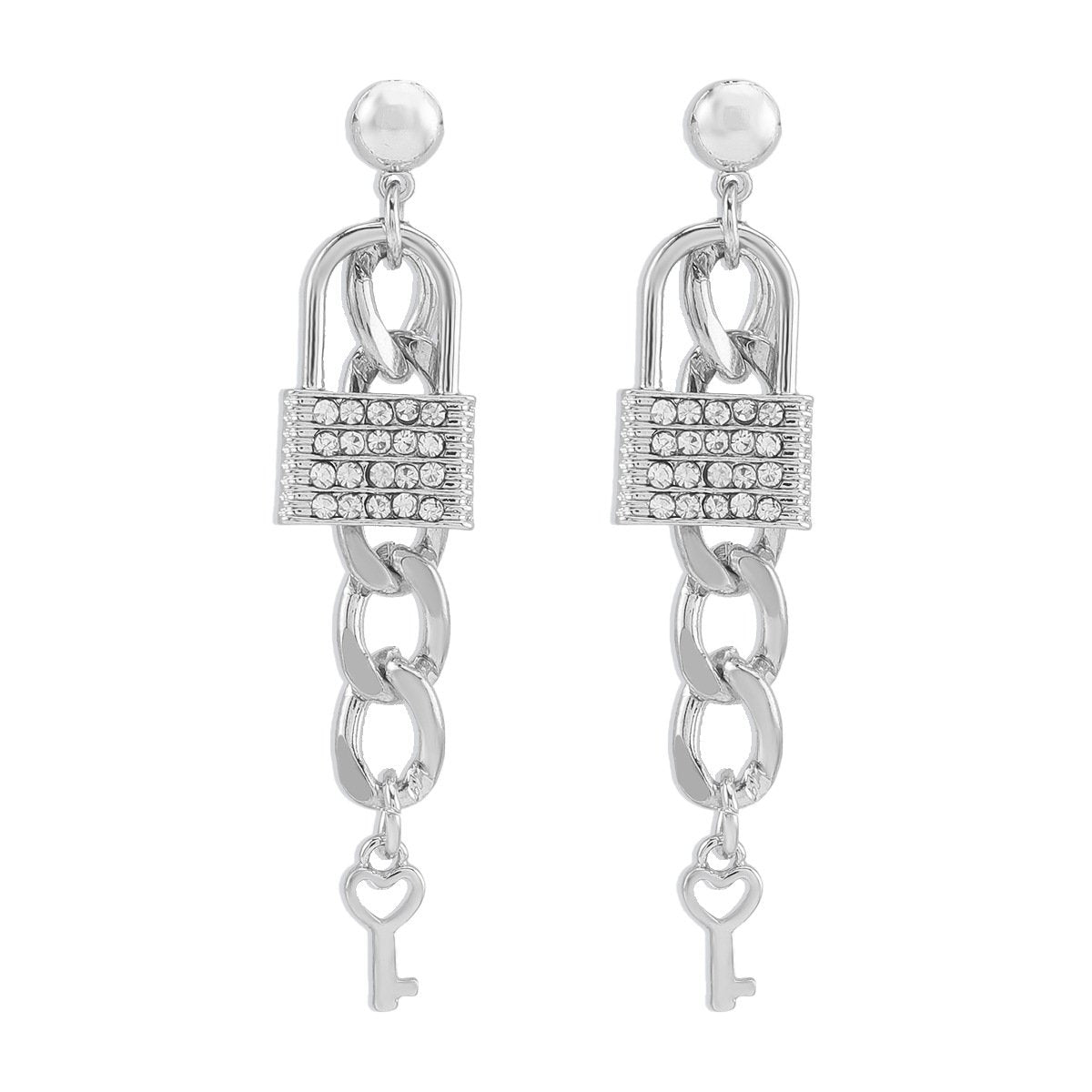 E1366 jewelry niche lock key micro-inlaid temperament earrings exaggerated chain love earrings female