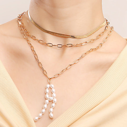 Jewelry punk multi-layer clavicle chain imitation pearl letter A pendant necklace female all-match niche design