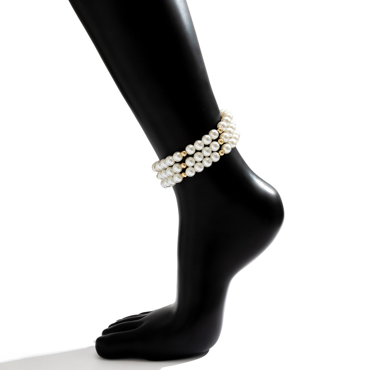 Jewelry simple multi-layer imitation pearl beaded anklet female contrast color round beads geometric handmade foot decoration