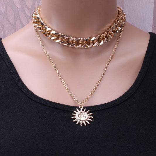 Sunflower Double Layer Pendant Accessories Alloy Sunflower Vintage Sweater Chain Necklace Women