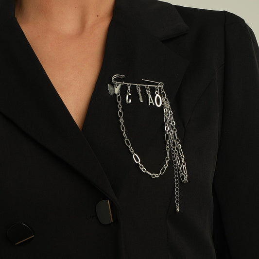 Jewelry fashion butterfly alloy letter ciao brooch female personality creative multi-layer pin accessories