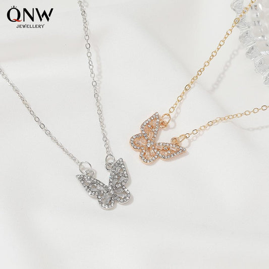 Hollow-out butterfly necklace female super fairy celebrity micro-inlaid zircon necklace ins tide net red butterfly clavicle chain