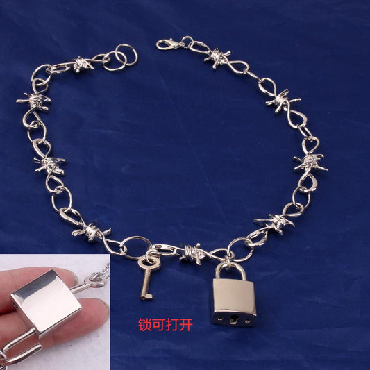 Jewelry punk retro thorn lock with key pendant necklace cool trendy accessories