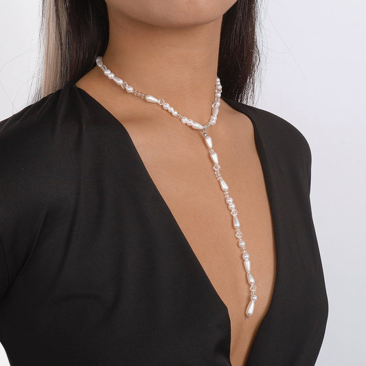 N1674 Long Y-shaped Pearl Necklace Personality Retro Elegant Necklace Water Drop Beaded Fashion Necklace Women