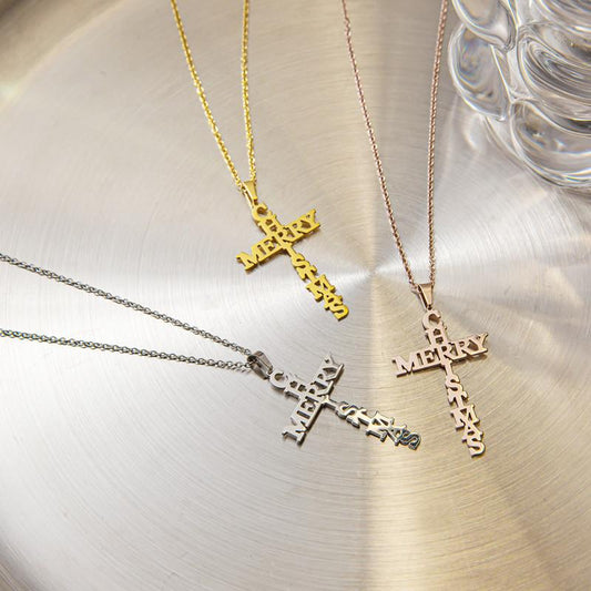Accessories Small Letters MerryChrismas Necklace Women's Cross Necklace Women