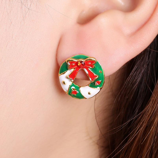 Cute fashion original design Christmas wreath bell earrings hit color girls heart personality all-match oil drop earrings female