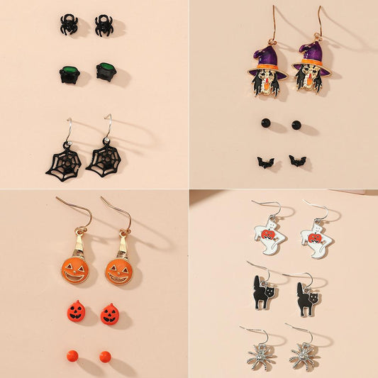 Spider Web Skull Earrings Halloween Gothic Retro Exaggerated Bat Earrings Pop Jewelry