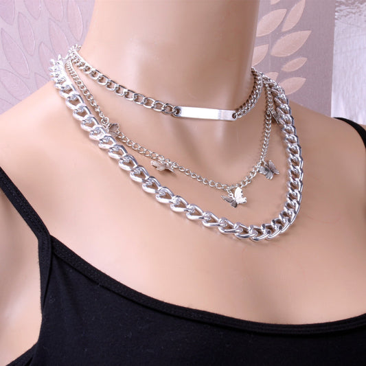 Fashion punk personality long strip multi-layer necklace butterfly tassel clavicle chain multi-layer butterfly necklace female