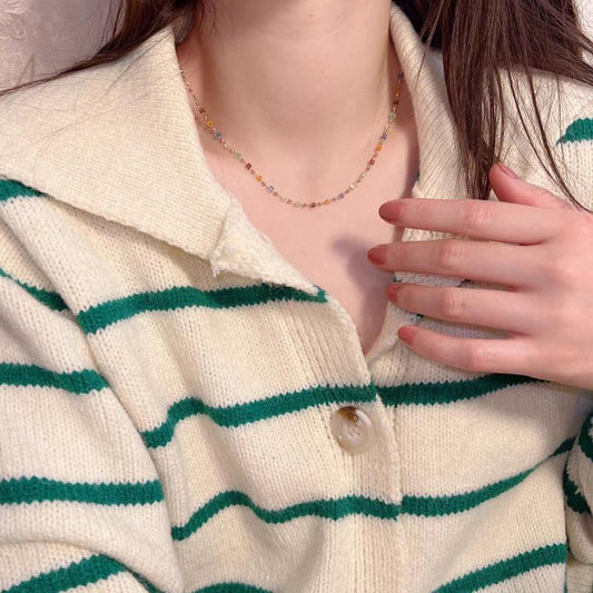 Color crystal beaded necklace female collarbone chain Xia Xiaozhong design sense simple choker necklace female