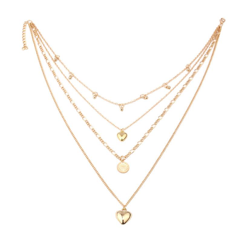 Trendy personality sequins peach heart pendant collarbone chain retro simple multi-layered necklace necklace