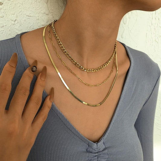 N8623 fashion multi-layer necklace women's creative simple flat snake chain necklace retro Hong Kong niche necklace