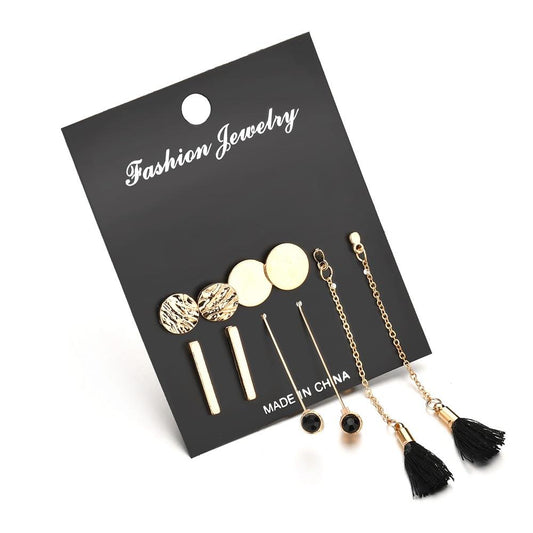 Earring disc vertical strip drill tassel 6 pairs earring ear wire set