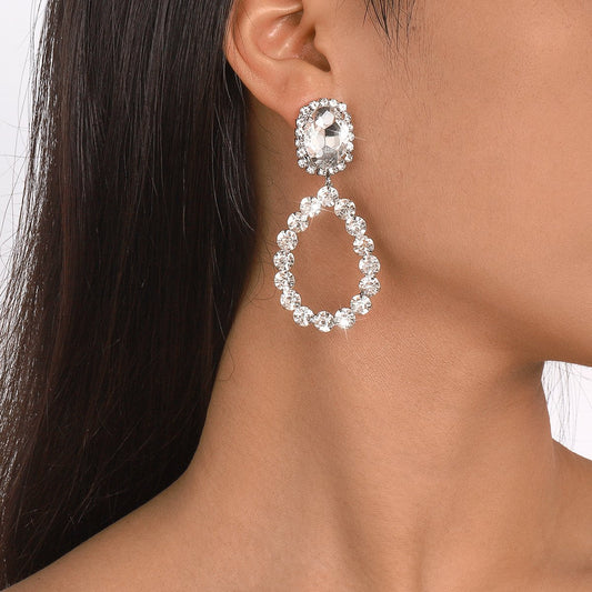 E1685 Water Drop Shape Full Diamond Temperament Light Luxury Earring Ladies Trendy Party Dinner Retro Earrings