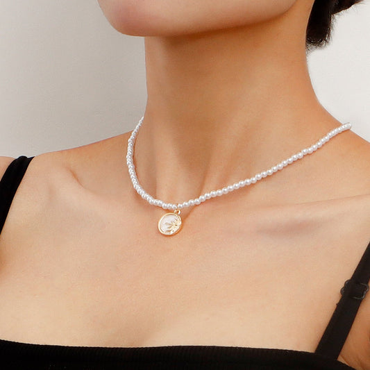 Jewelry Personality Semicircle Sun Small Pearl Necklace Sweater Chain Female Niche Advanced Design Sense Necklace