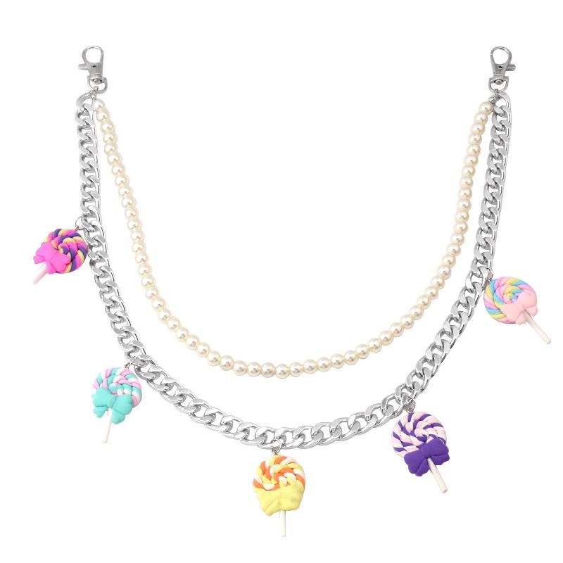Jewelry Fashion Creative Bow Knot Lollipop Pants Chain Cartoon Cotton Candy Double Layer Pearl Waist Chain