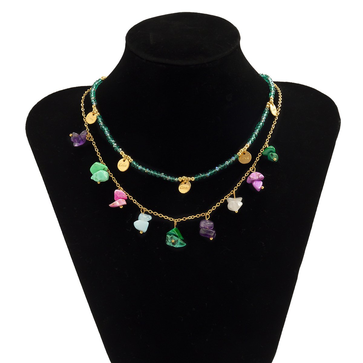Jewelry Personalized Alphabet Tassel Beaded Necklace Retro Imitation Crystal Double Gravel Necklace Female