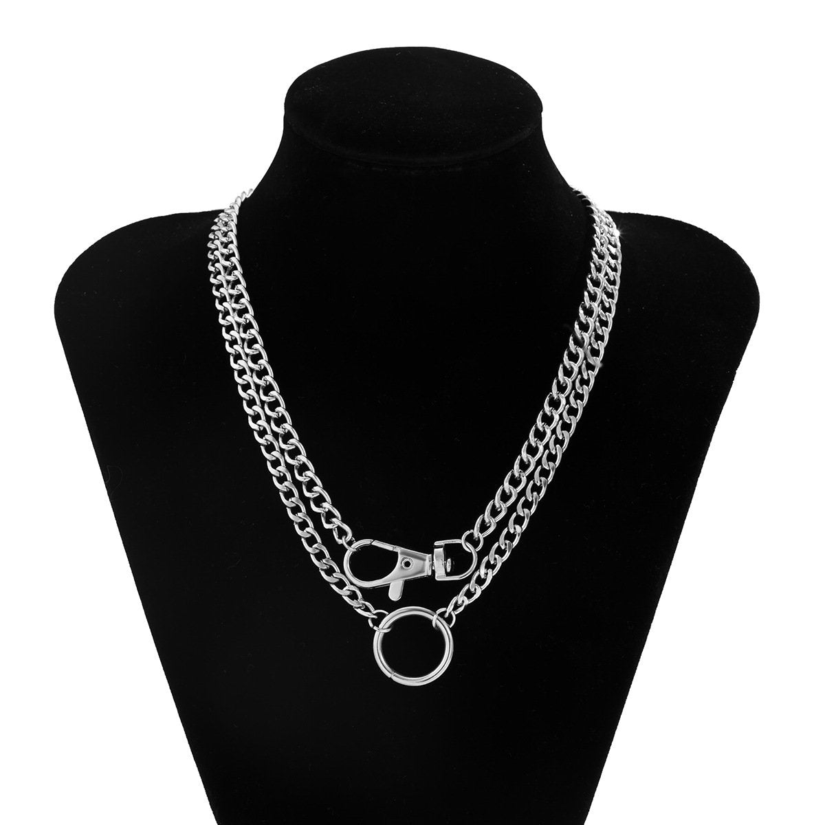 Jewelry Hip Hop Hollow Chain Metal Necklace Simple Double Layer Keychain Ring Necklace Female