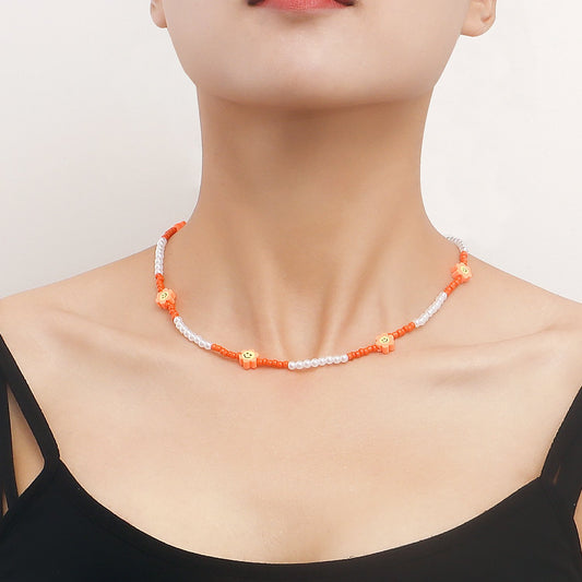 Jewelry Bohemian colored rice beads imitation pearl smiley flower necklace choker necklace female