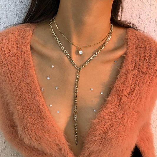 N9722 Jewelry Simple Double-layer Stacked Chain Necklace Exaggerated Y-shaped Creative Clavicle Necklace Female