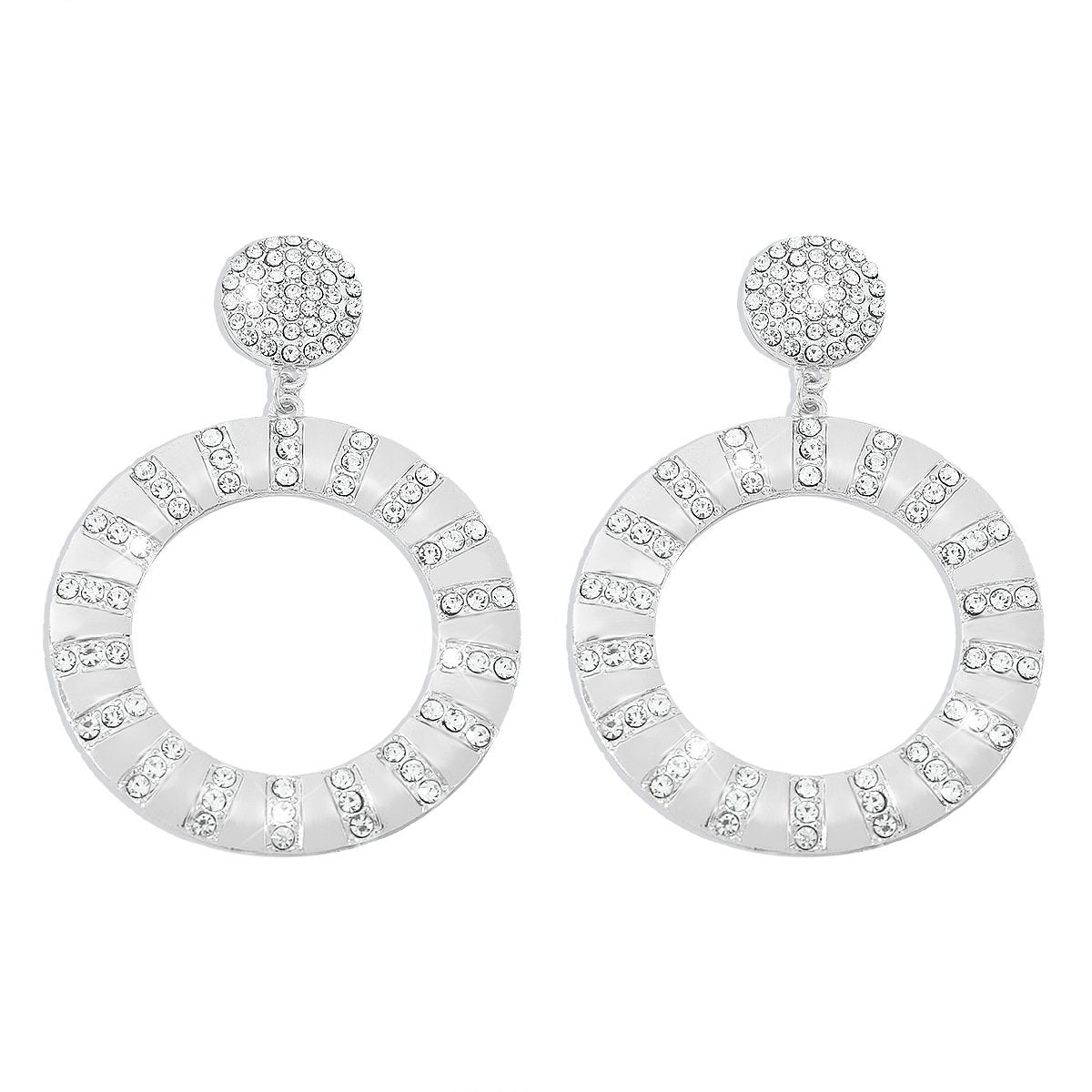 E1818 Retro Circle Exaggerated Earrings Rhinestone Temperament Hollow Earrings Simple Geometric Metal Earrings