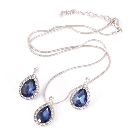 Jewelry Temperament Simple Water Drop Zircon Earrings Diamond Necklace Bridal Jewelry Fashion Set