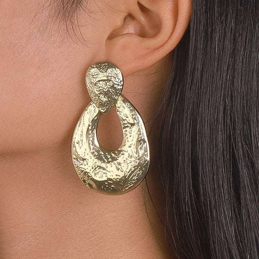 E1857 Exaggerated metal drop earrings ZA retro heavy industry irregular light luxury earrings women