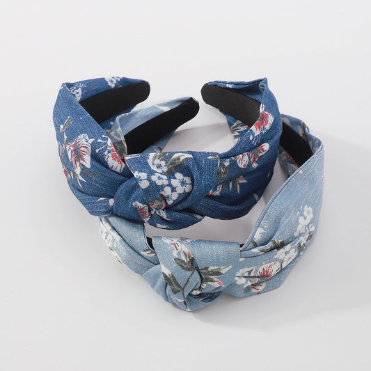 F4486 Small and fresh fabric wide-brimmed knotted headband, simple and elegant atmosphere, broken flower forest, sweet and simple fashion headband