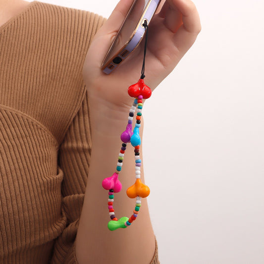 Jewelry exaggerated colorful peach heart mobile phone accessories chain female ethnic bead mobile phone anti-lost lanyard
