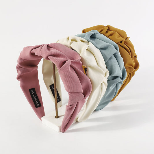 F534 French retro pleated wide-brimmed simple hair hoop female pure color fragrance elegant girl heart personality head hoop