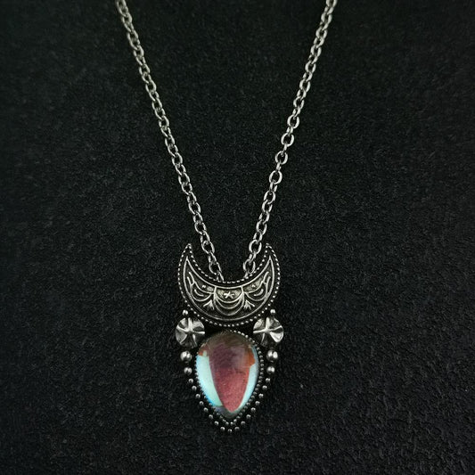 Jewelry Vintage Imitation Moonstone Moon Pendant Necklace Women Water Drop Bohemian Jewelry