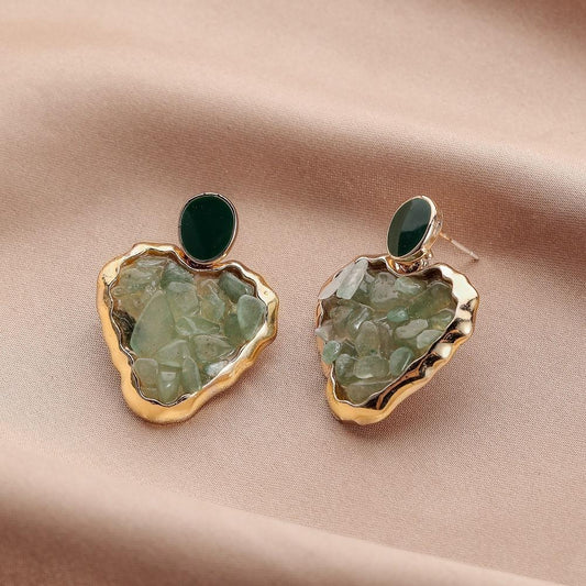Green earrings temperament earrings original stone crushed stone love drop earrings ins fashion personality earrings jewelry