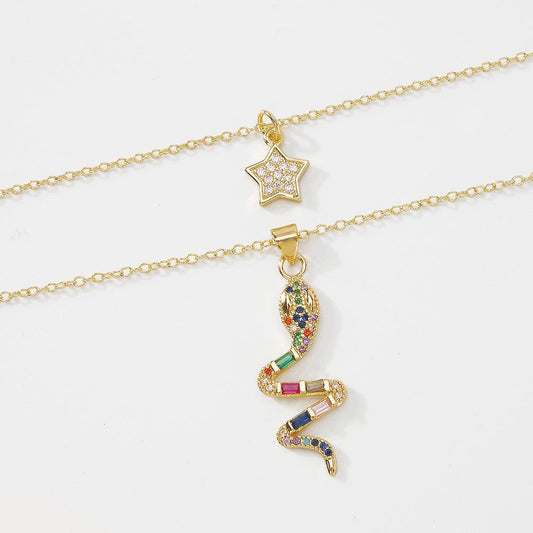 ZN62 Exaggerated Necklace Women's Five-pointed Star Serpentine Color Zircon Necklace Small Commuting Creative Necklace