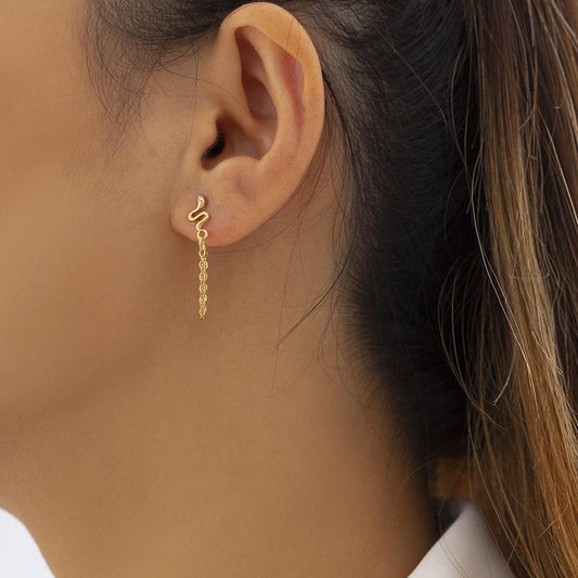 Jewelry Long section personality cold snake-shaped tassel earrings simple alloy sweet cool design sense earrings