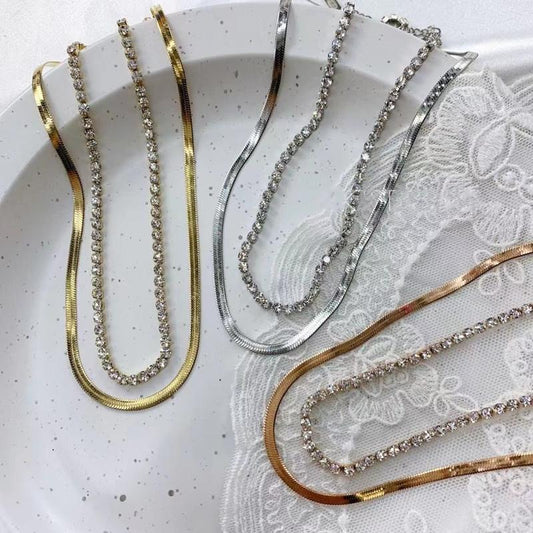 Stitching double-layer claw diamond necklace female ins fashion Korean trendy temperament neck chain clavicle chain