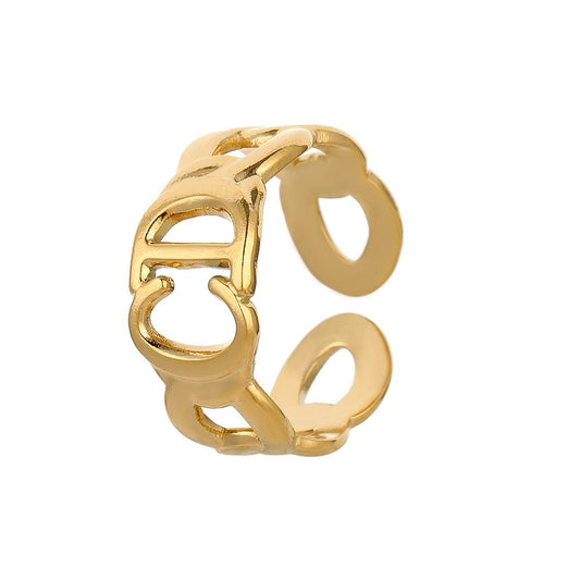 Simple fashion personality letter CD opening stainless steel ring punk niche hollow titanium steel cold ring