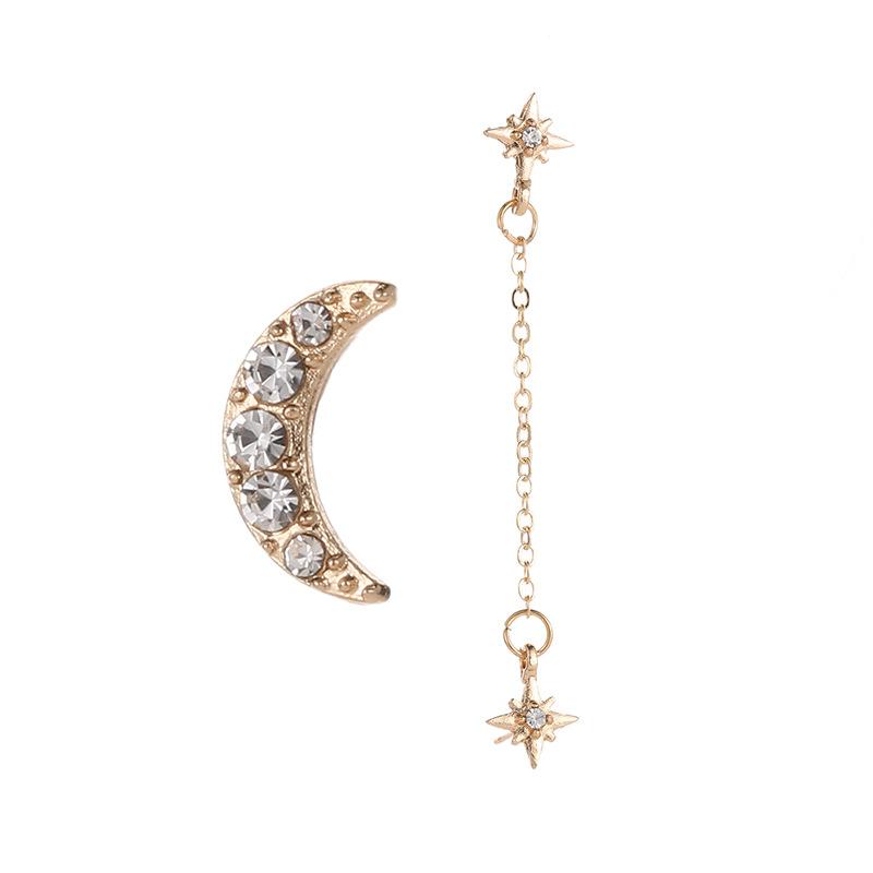 Fashionable, sweet and cute flashing diamond hollow star and moon earrings personality creative double star with moon earrings