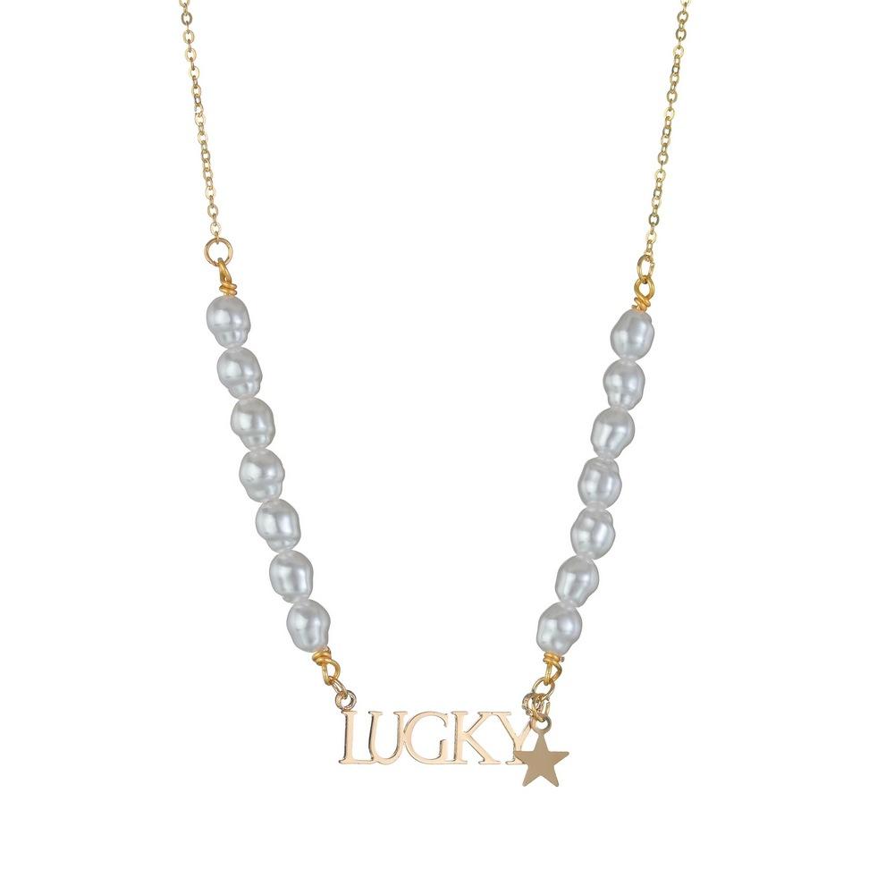 Simple Letter Lucky Necklace Fashion Shaped Gourd Pearl Necklace Accessories