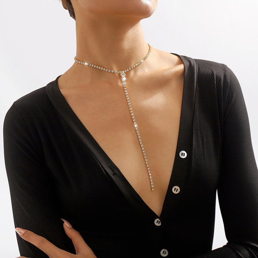N198 Jewelry Claw Chain Full Diamond Trendy Luxury Necklace Y-shaped Retro Temperament Net Red Necklace Female