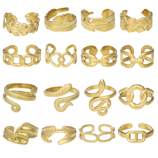 Fashion personality creative stainless steel open ring feather men and women titanium steel simple ins ring